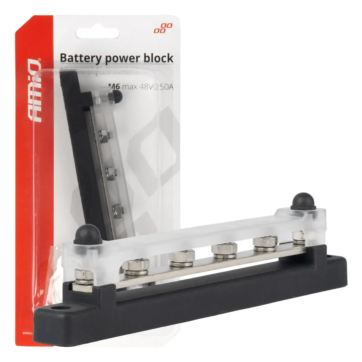 Uzemňovací blok plus přípojnice M6 12V - 48V 150A AMIO-03808