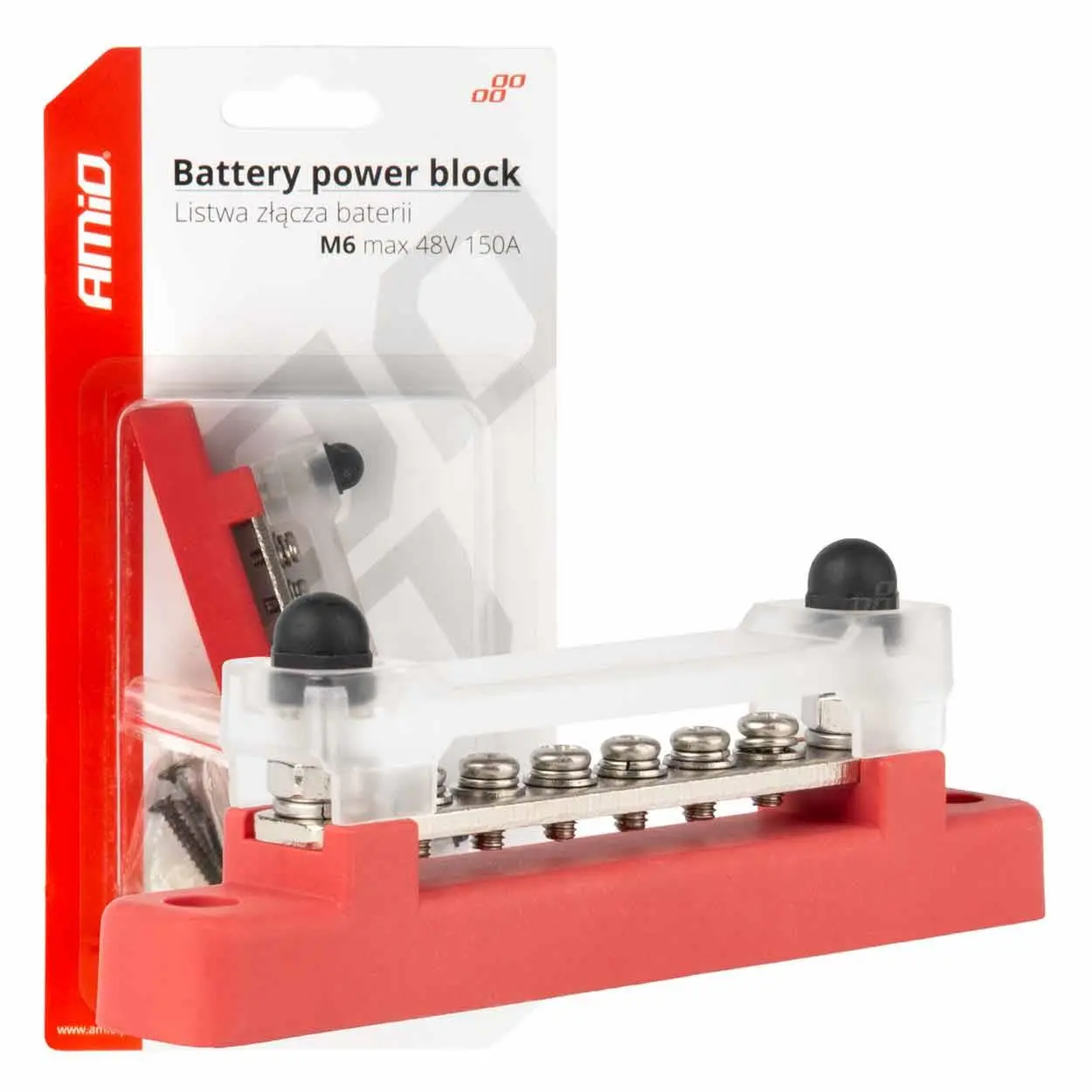 Uzemňovací blok plus přípojnice M6 12V - 48V 150A AMIO-03810