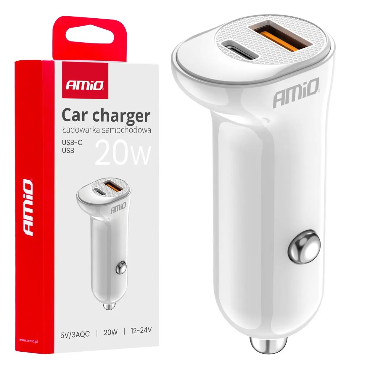 Nabíječka do auta USB-A+ USB-C 20W 12/24V AMiO-03875