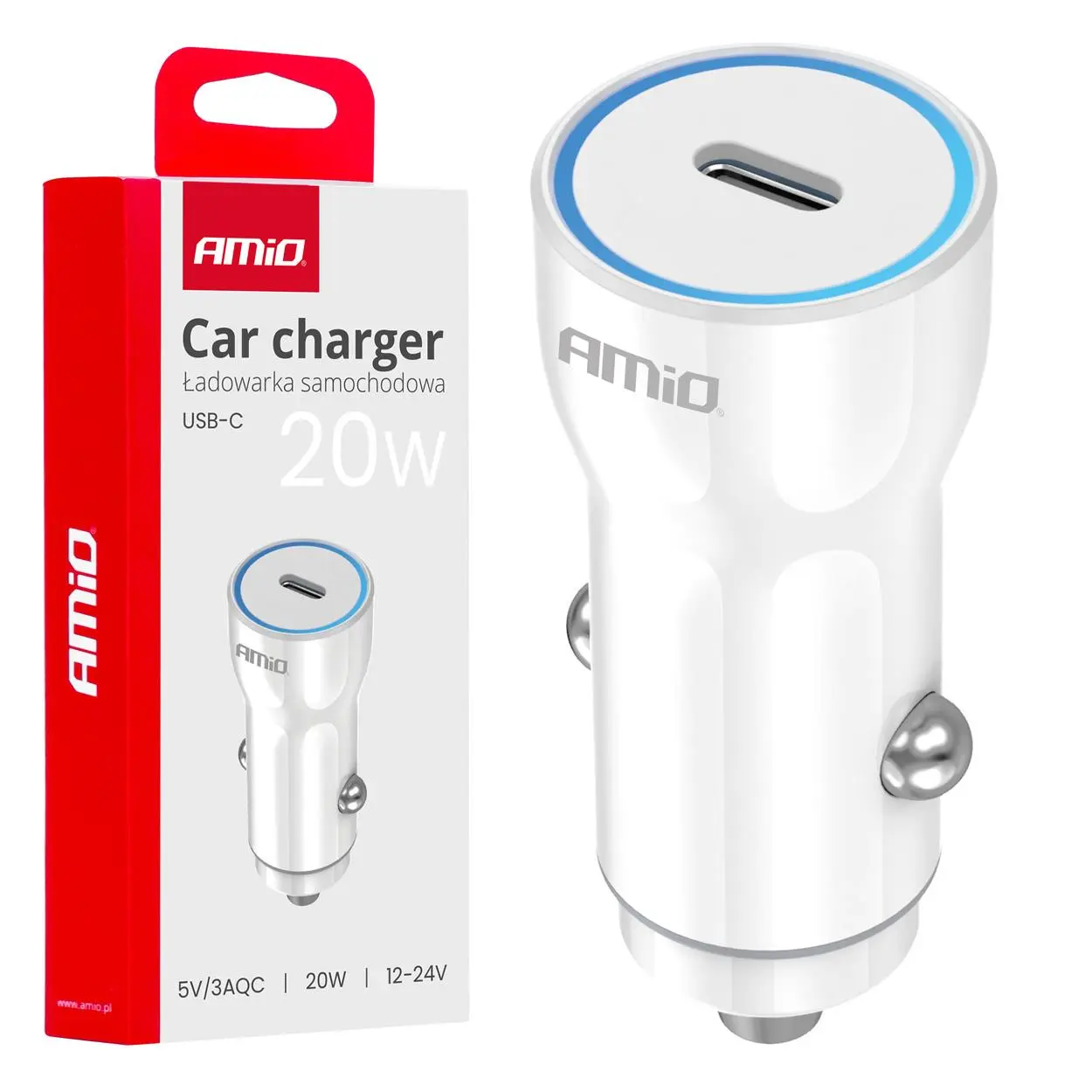 Nabíječka do auta USB-C 20W 12/24V AMiO-03880