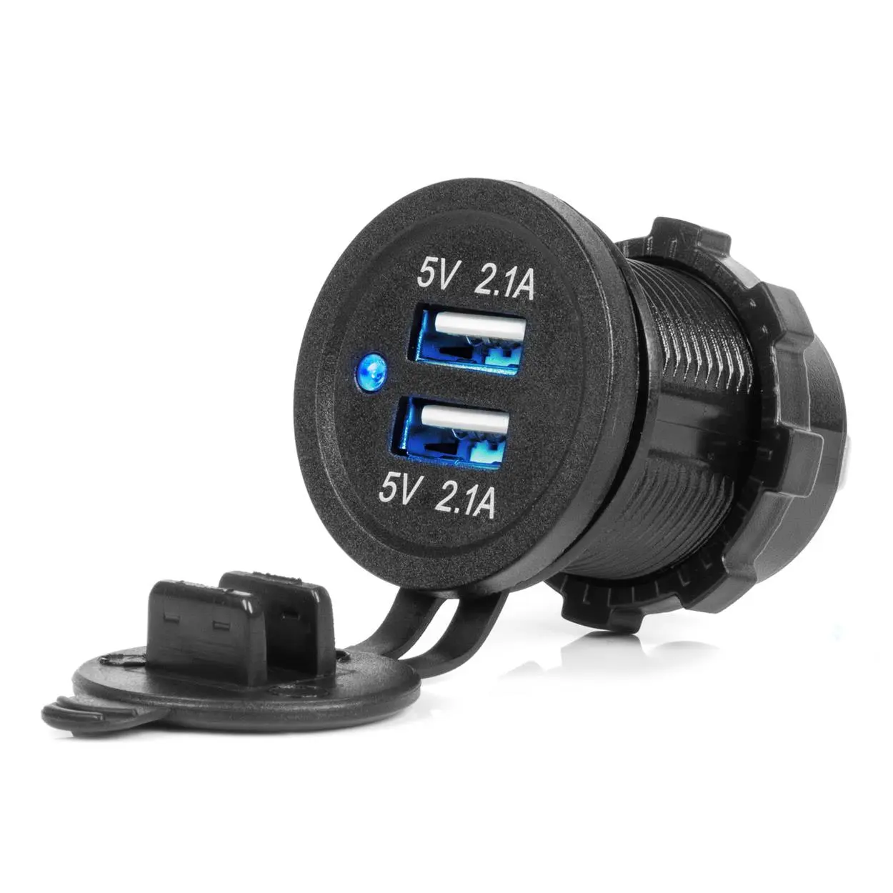 Vodotesná nabíjačka s modrým LED indikátorom 4,2A 2xUSB 12/24V AMiO-04217
