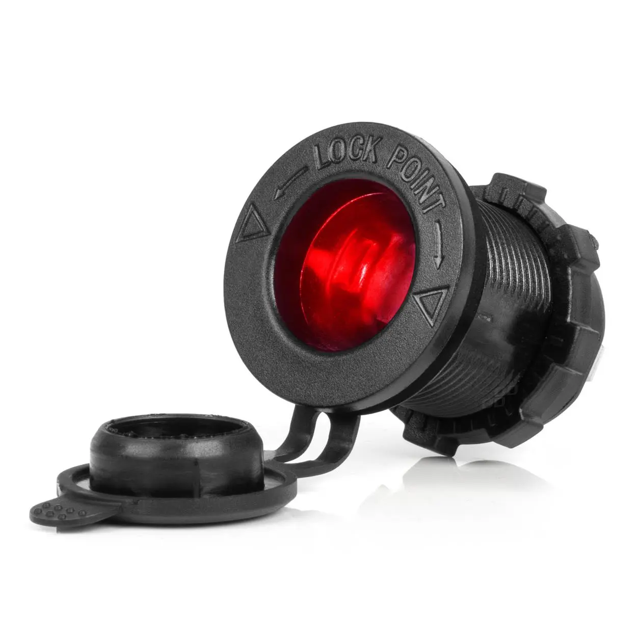 Vodotesná zásuvka na zapaľovač do auta s ČERVENÝM LED podsvietením 12/24V AMIO-04219