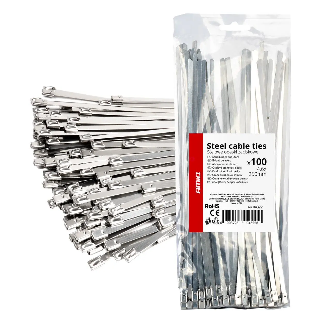 Nerezové stahovací pásky 4,6x250mm 100 ks AMiO-04322
