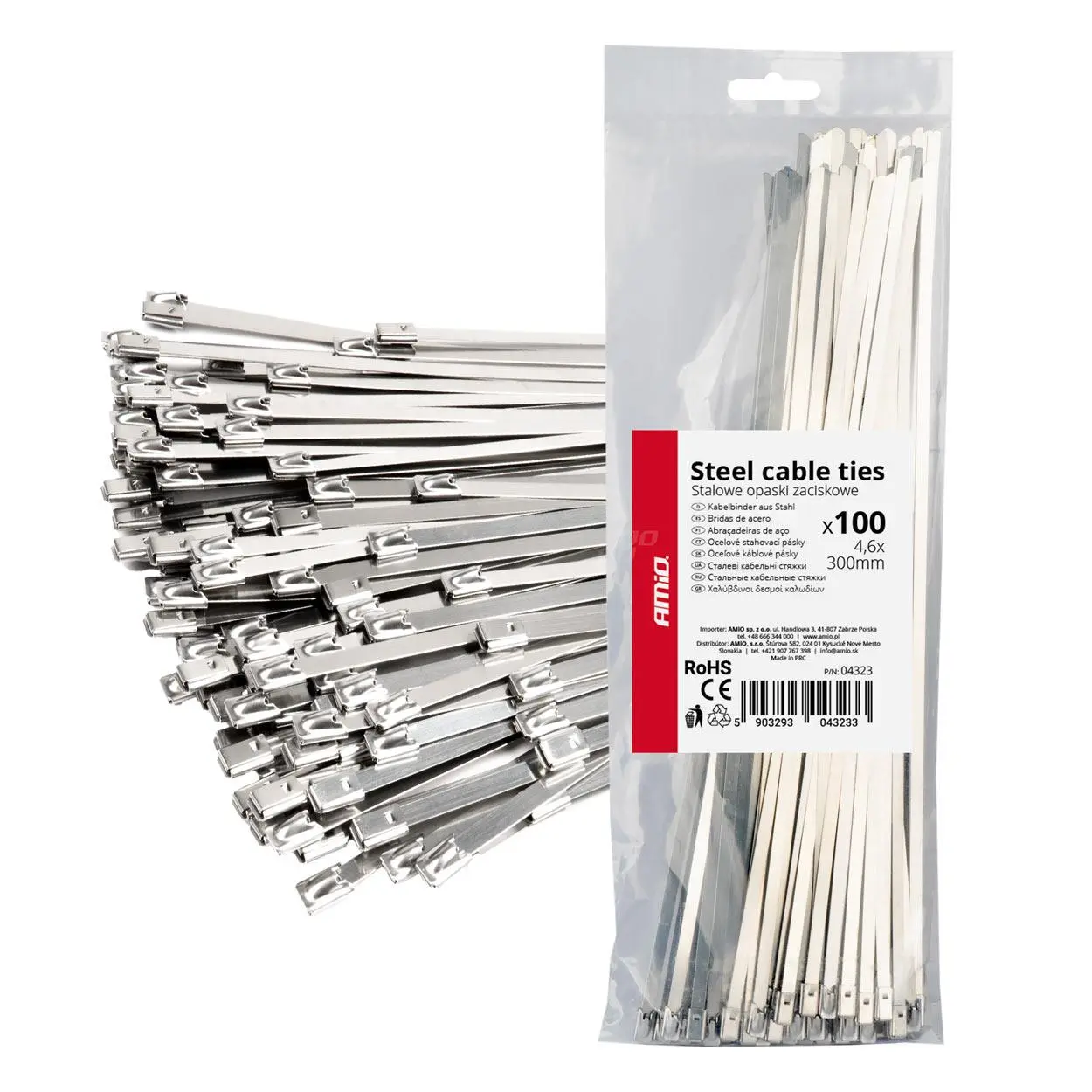 Nerezové stahovací pásky 4,6x300mm 100 ks AMiO-04323
