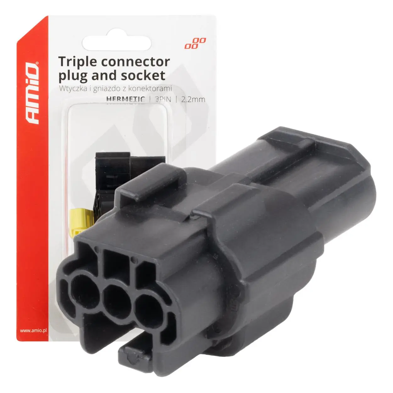 Sada elektrických konektorů vodotěsných 3 PIN 2,2 mm AMiO-04347