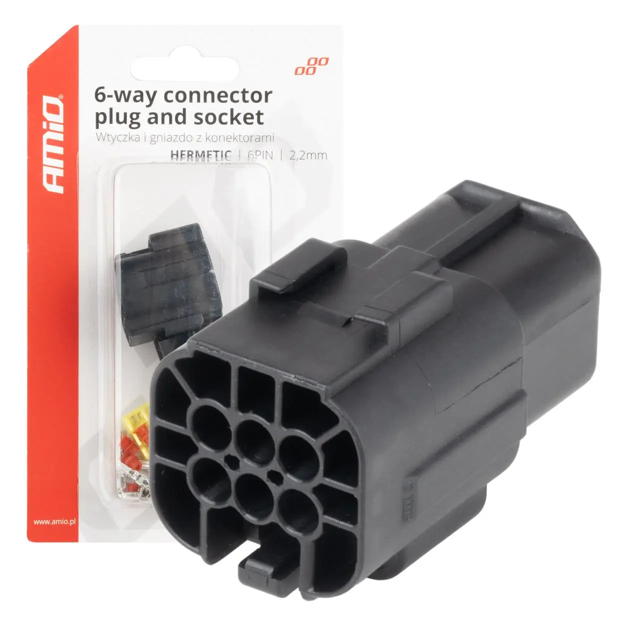 Sada elektrických konektorů vodotěsných 6 PIN 2,2 mm AMiO-04349
