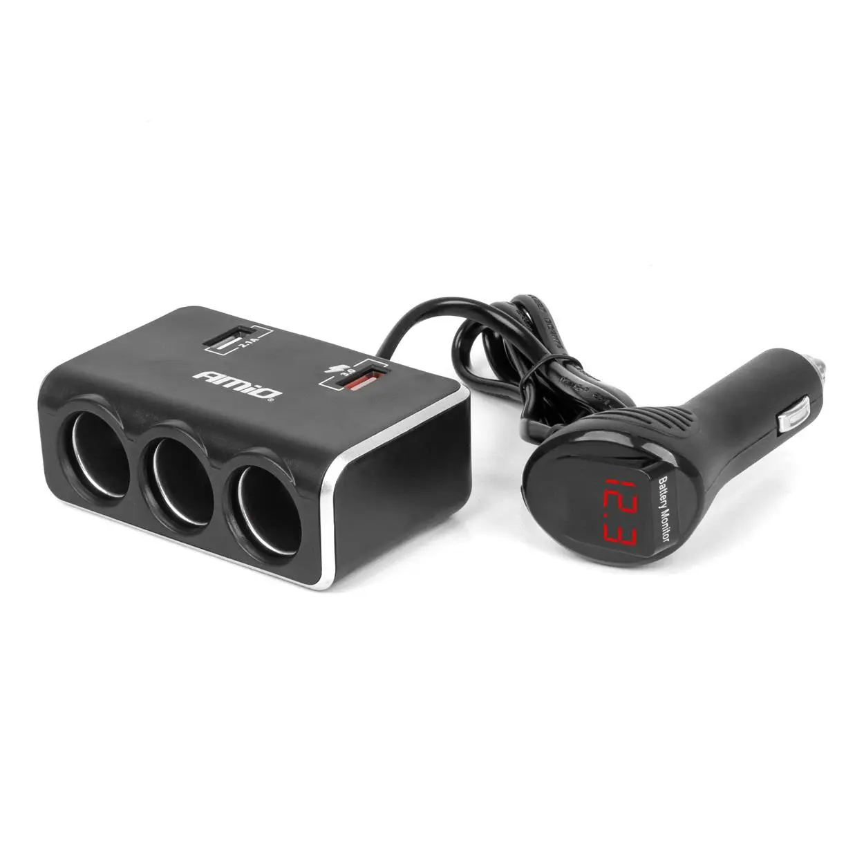 Prodlužovací zásuvka 2x USB0A QC3.0 12/24V 120W 80cm AMiO-04364