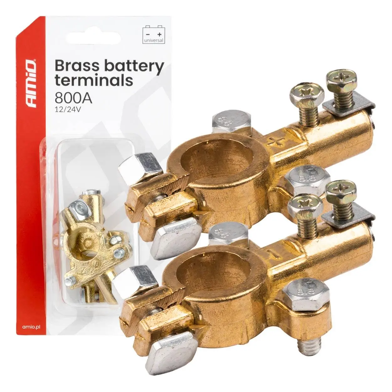 Svorky na autobatériu mosadzné 800A, 2 ks/blister AMIO-04390