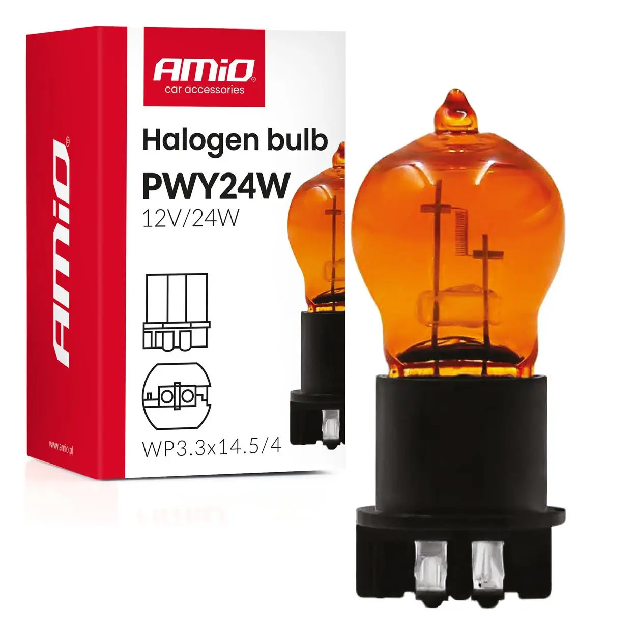 Halogénová žiarovka PWY24W WP3.3x14.5-4 Amber 12V 24W AMiO-04410