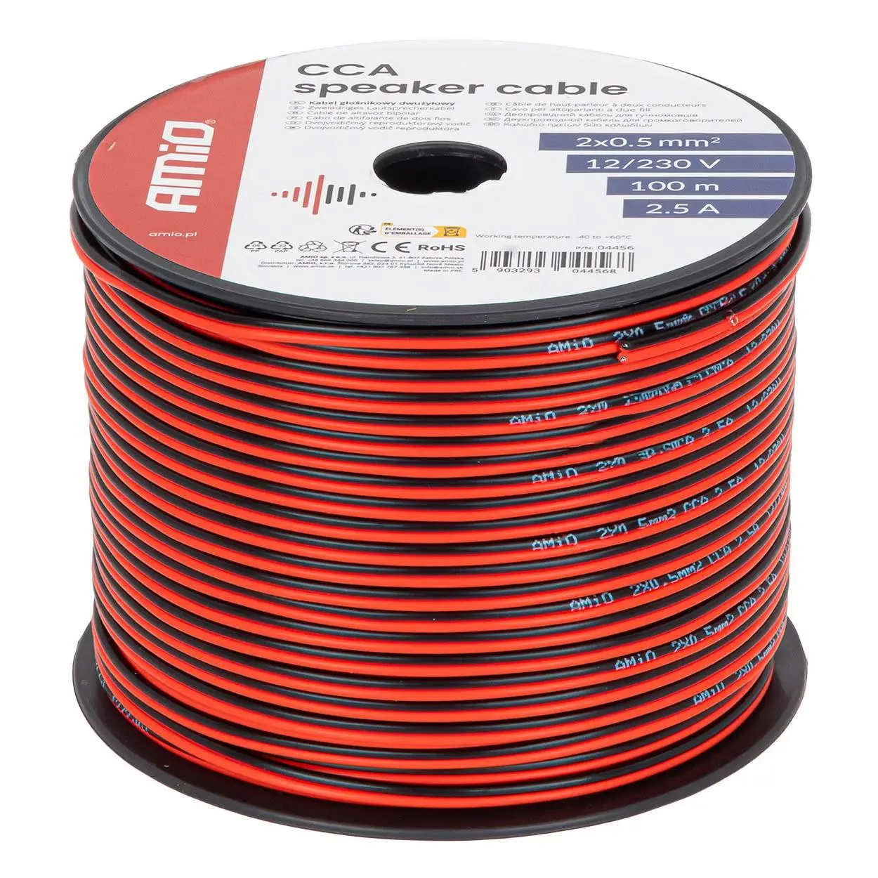 Reproduktorový kabel dvoužilový CCA 2x0.5mm2 100m 2.5A AMiO-04456