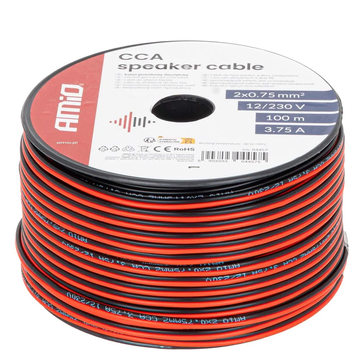 Reproduktorový kabel dvoužilový CCA 2x0.75mm2 100m 3.75A AMiO-04457