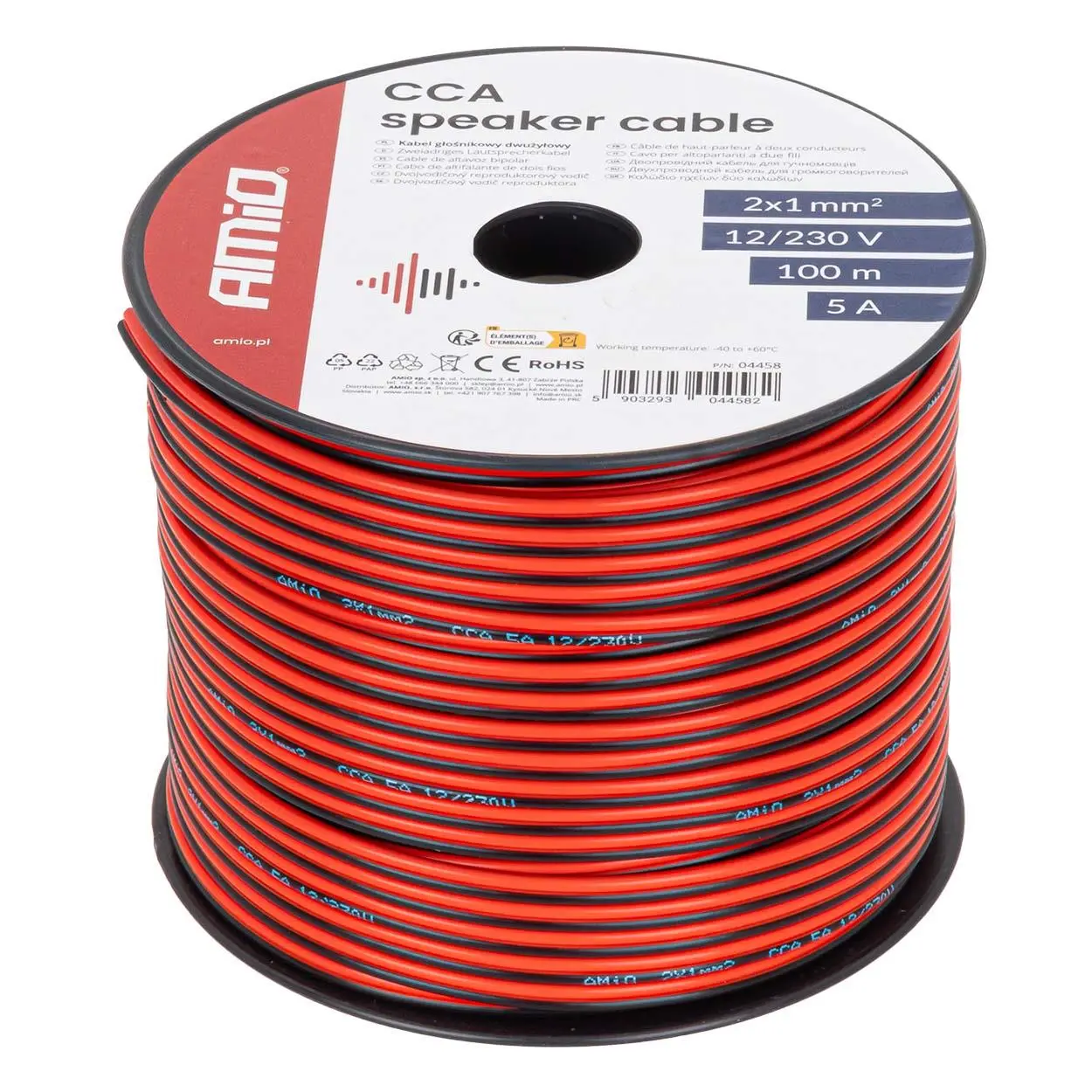 Reproduktorový kabel dvoužilový CCA 2x1mm2 100m 5A AMiO-04458