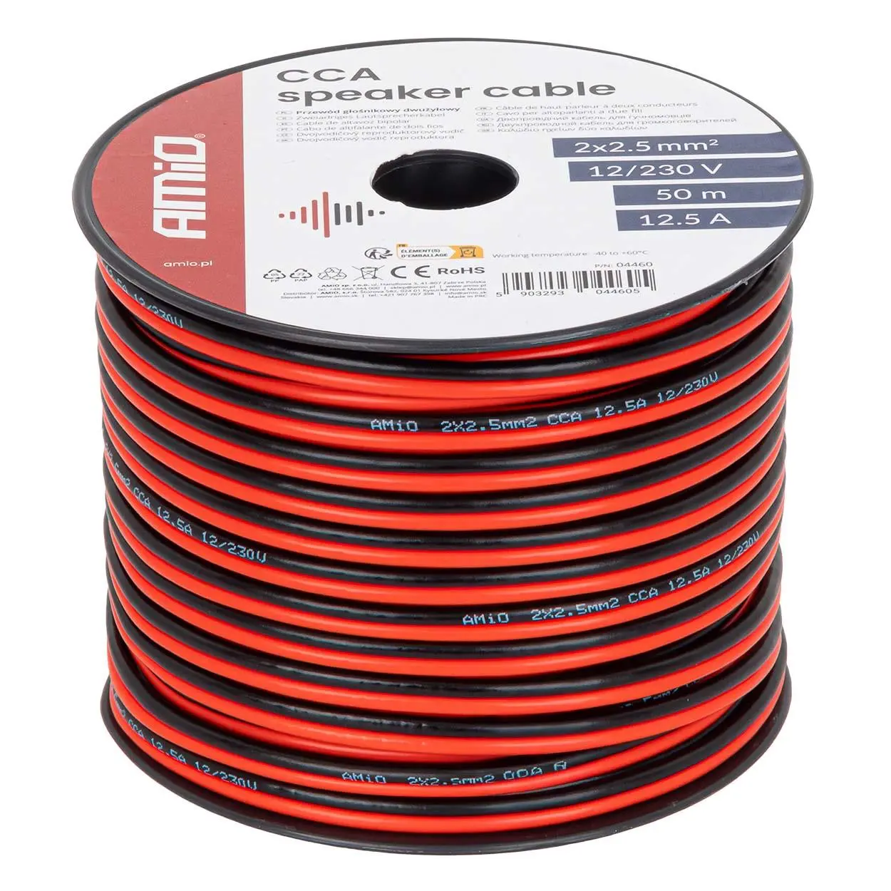Reproduktorový kabel dvoužilový CCA 2x2.5mm2 50m 12.5A AMiO-04460