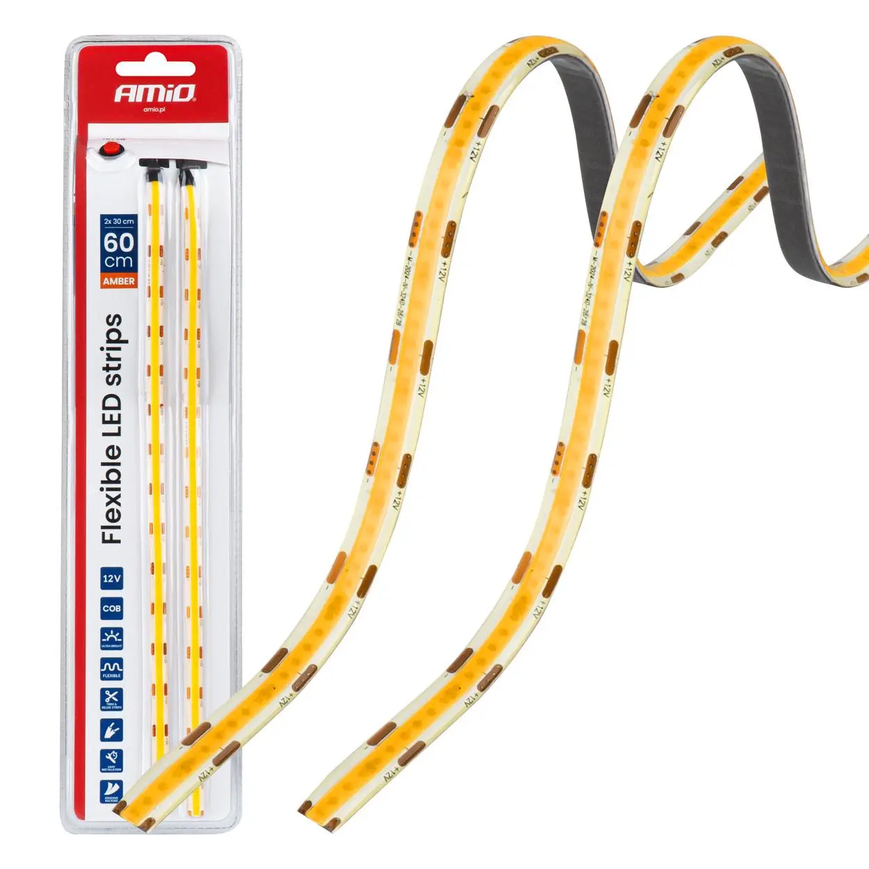 LED pásky COB do auta oranžová 2x30 cm 12 V AMiO-04571