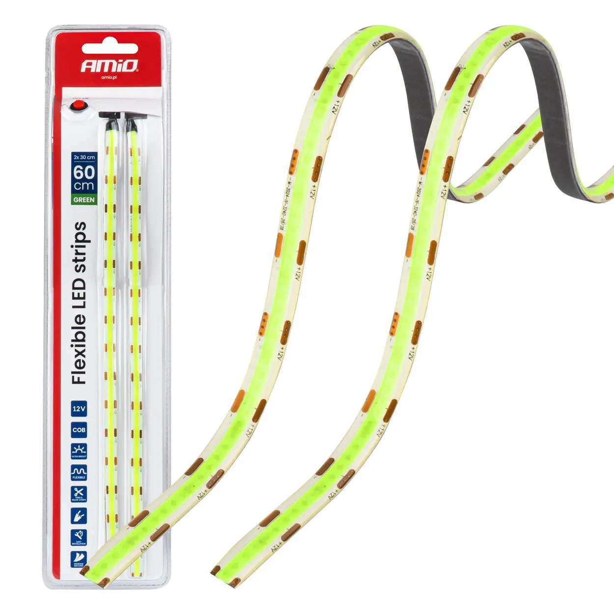 LED pásky COB do auta zelené 2x30 cm 12 V AMiO-04573