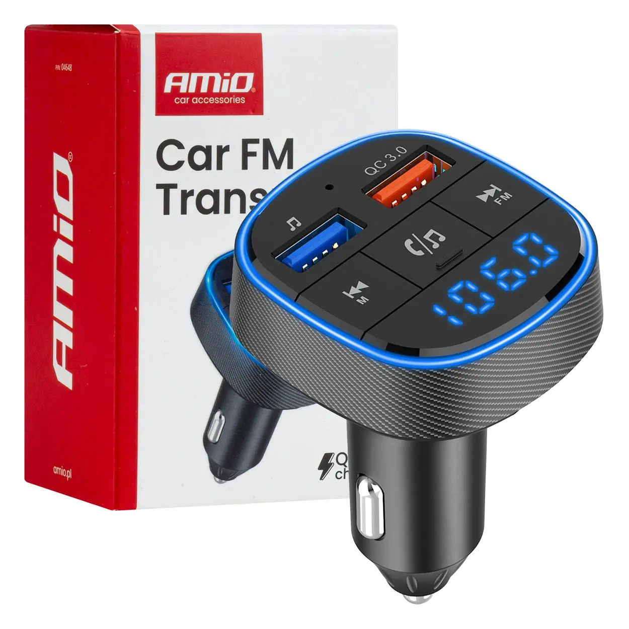 FM transmitter 2×USB-A 12/24V AMiO-04648