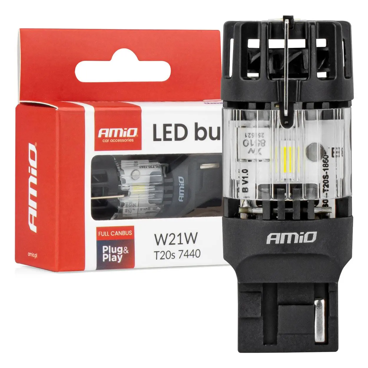 LED žárovka LumiTec T20S 7440 W21W 12V FULL CANBUS bílá 1 ks AMiO-04686