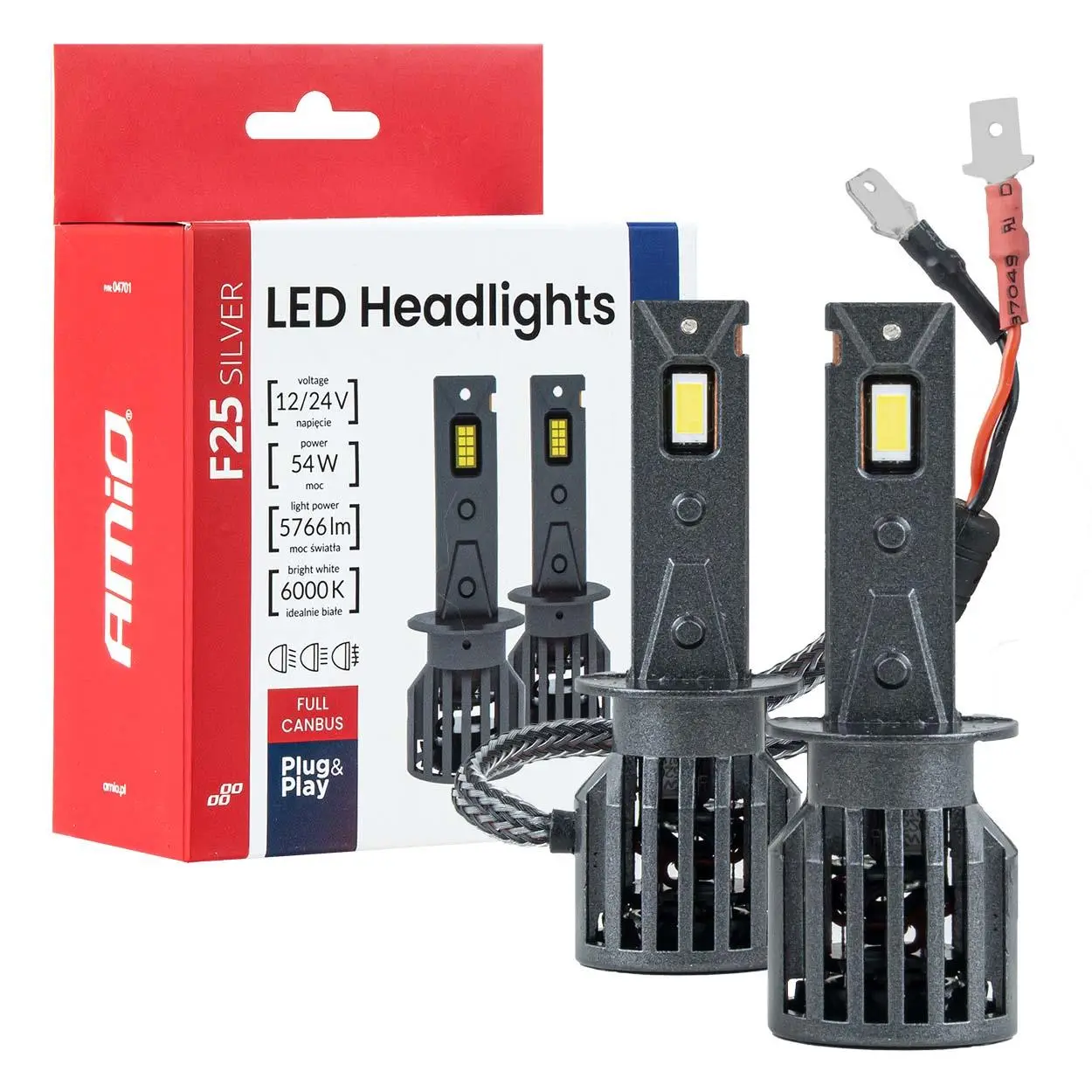 LED žárovky hlavního svícení F25 SILVER CANBUS H1 54W 12V 24V AMiO-04701