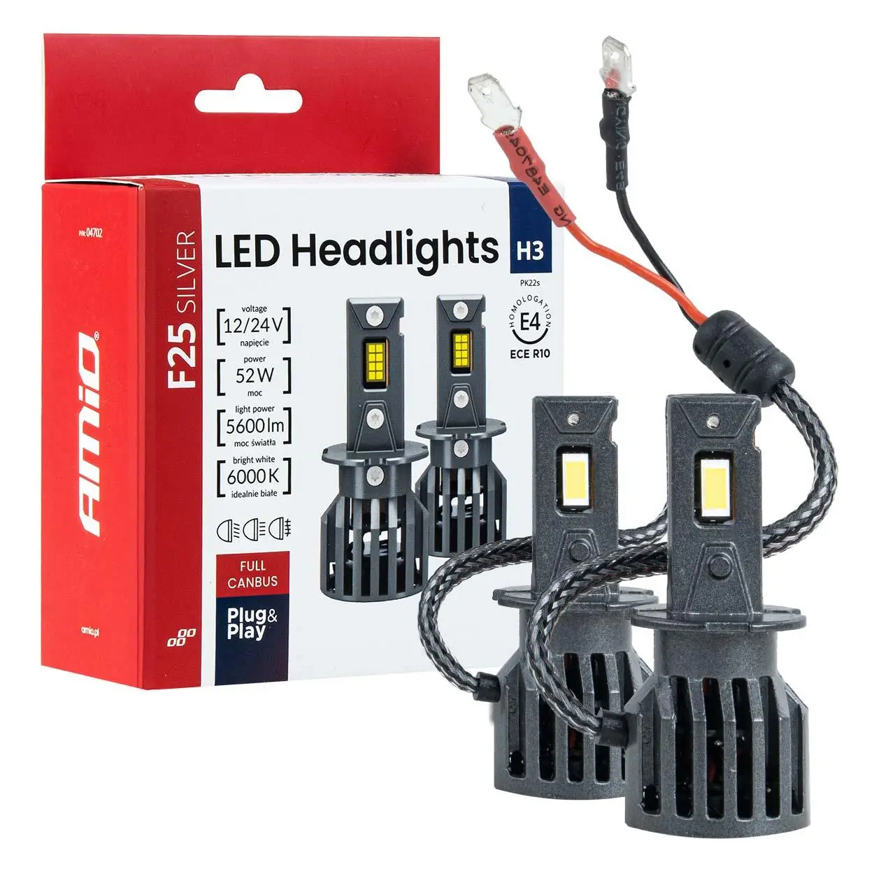 LED žárovky hlavního svícení F25 SILVER CANBUS H3 52W 12V 24V AMiO-04702