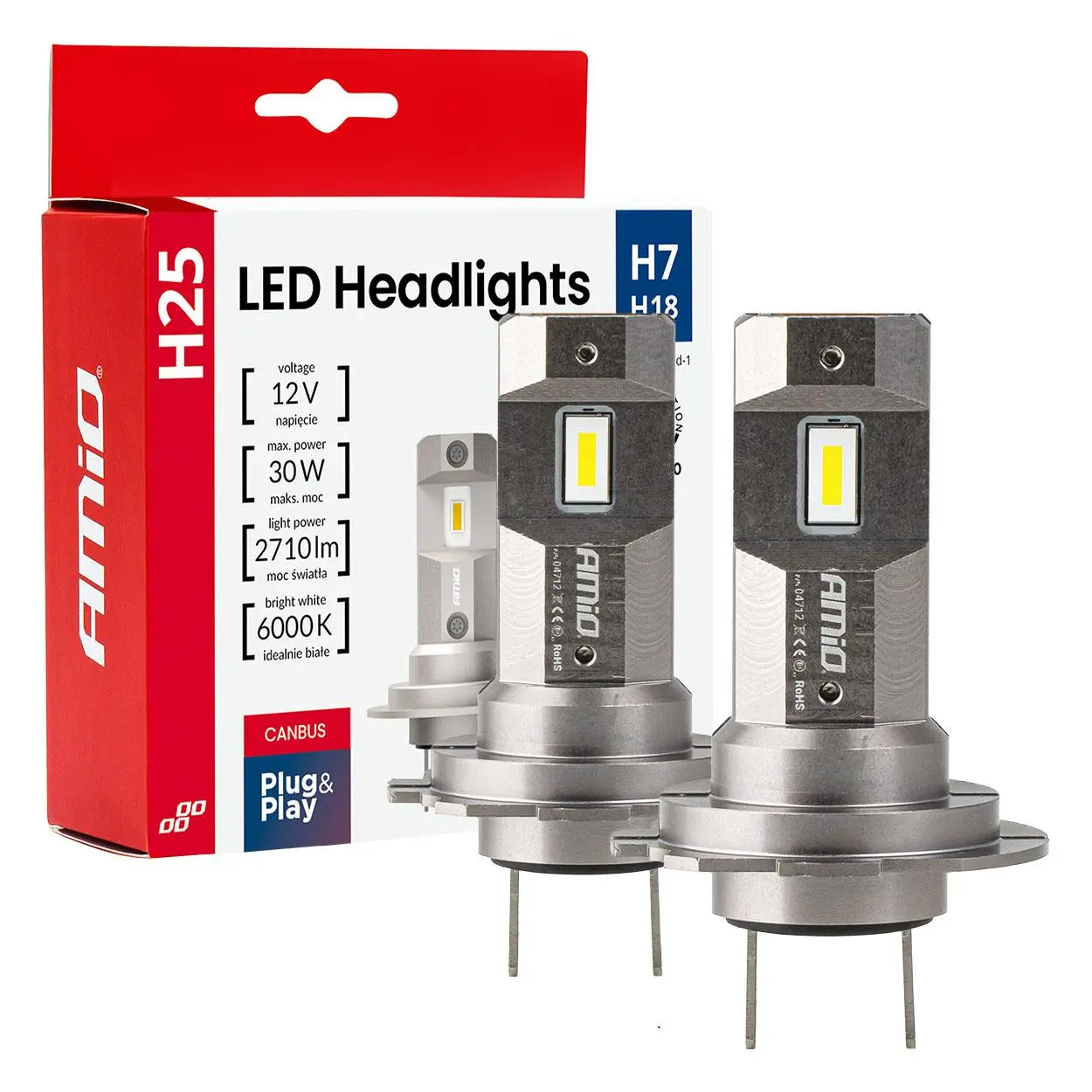 LED žárovky hlavního svícení Série H25 CANBUS H7 H18 12V 30W AMIO-04712