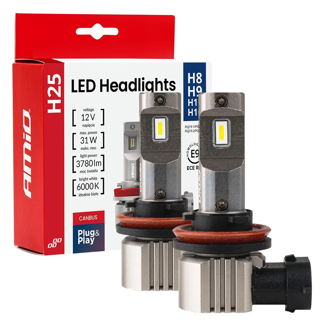 LED žárovky hlavního svícení Série H25 CANBUS H8 H9 H11 H16 12V 31W AMIO-04713