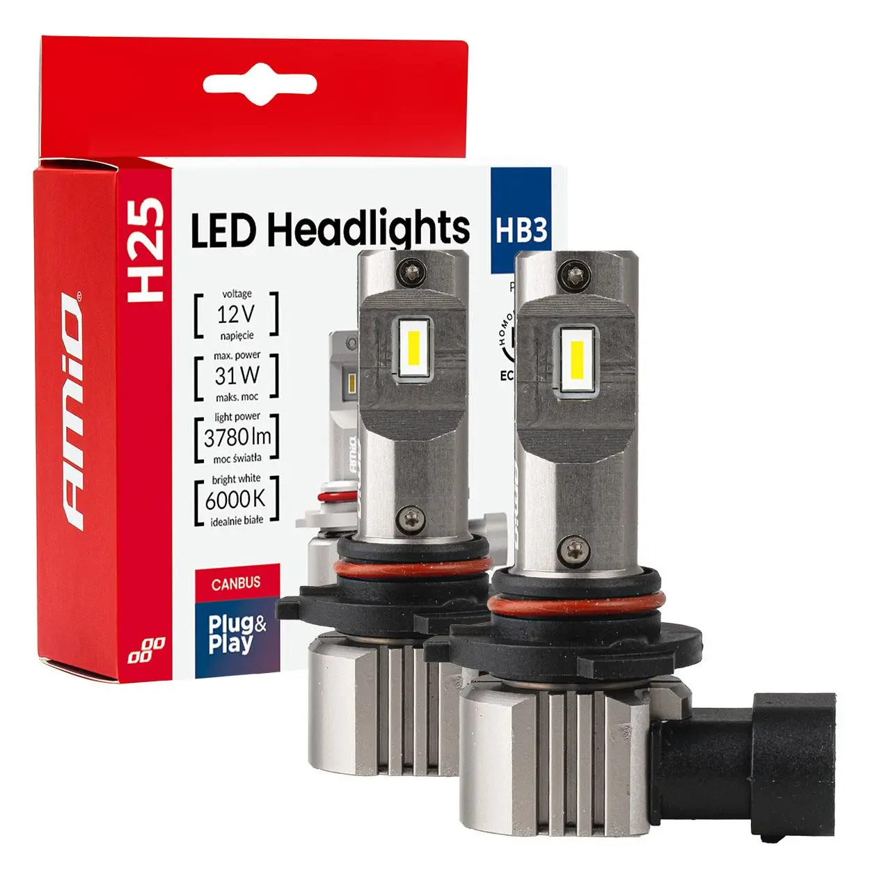 LED žárovky hlavního svícení Série H25 CANBUS HB3 9005 12V 31W AMIO-04714