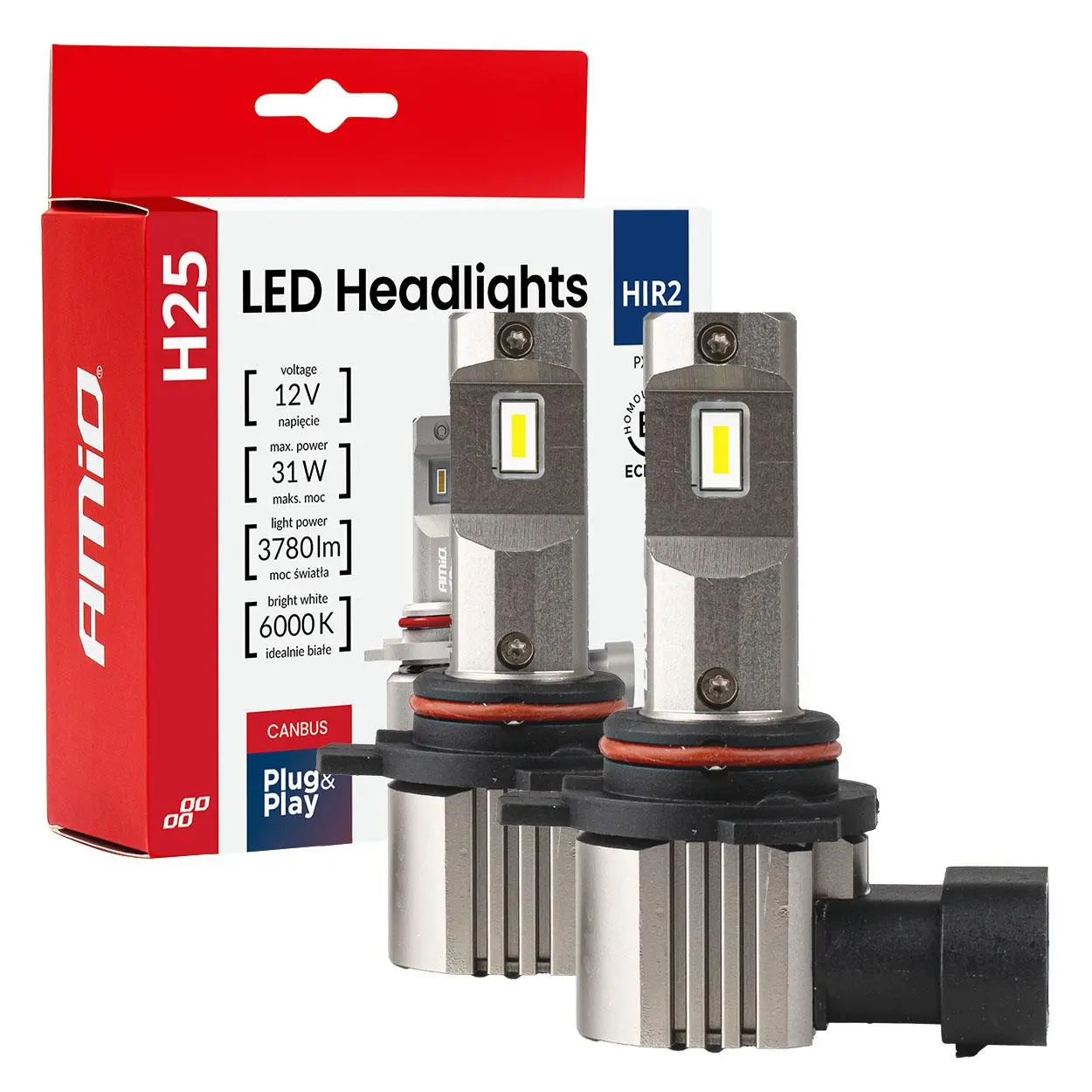 LED žárovky hlavního svícení Série H25 CANBUS HIR2 9012 12V 31W AMIO-04716