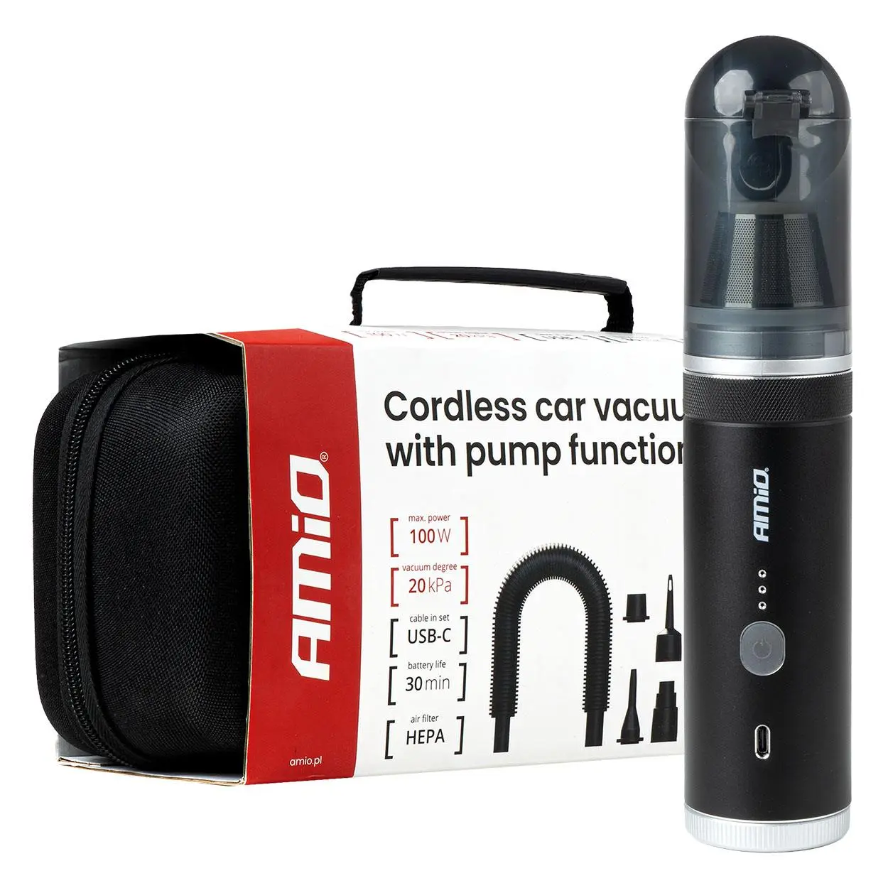 Bezdrátový vysavač s funkcí pumpy, 100 W, 20 kPa, USB-C, AMiO-04785