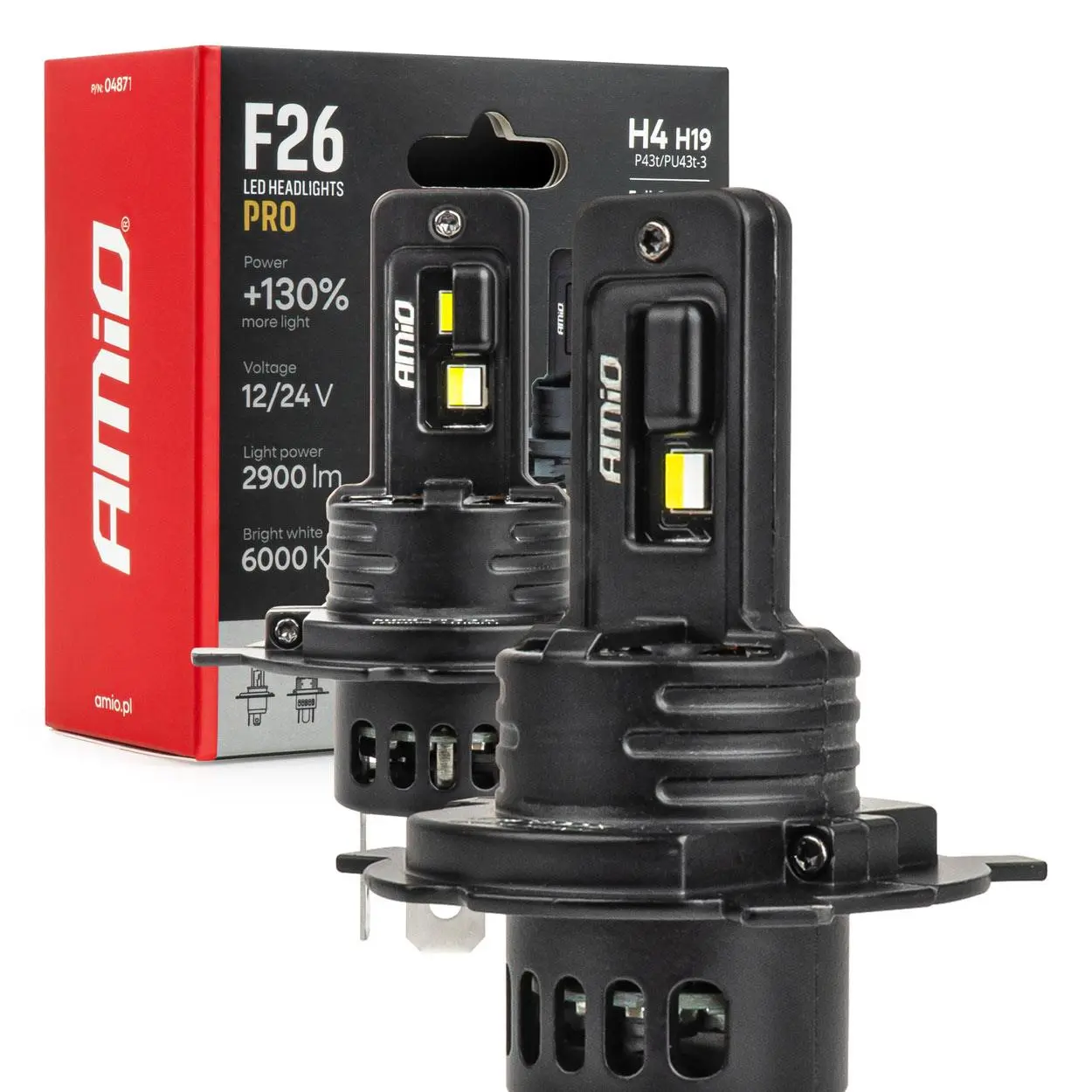 LED žárovky hlavního svícení série F26 PRO LumiTec LIMITED +130% DUO FULL CANBUS H4 H19 12V 24V AMiO-04871