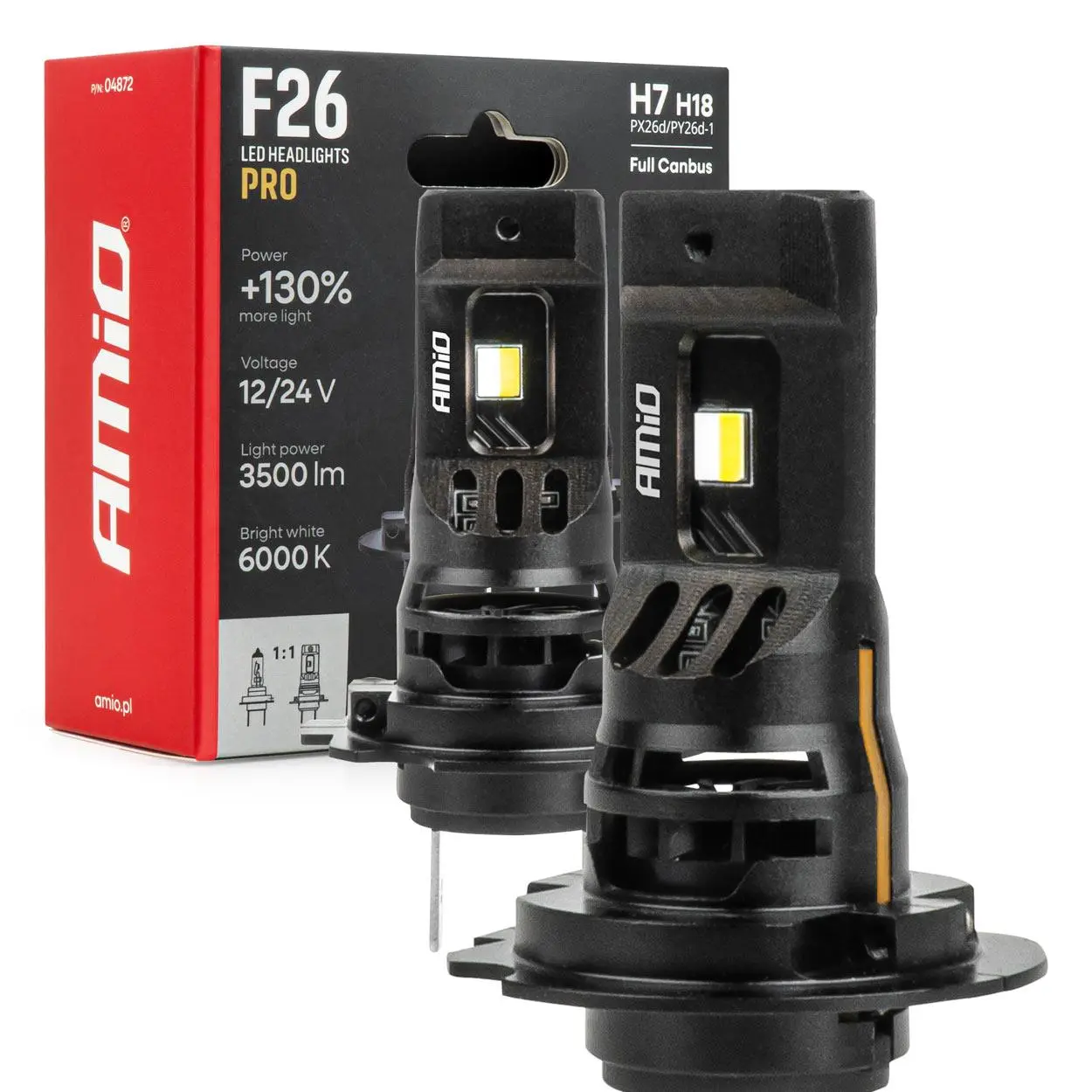 LED žárovky hlavního svícení série F26 PRO LumiTec LIMITED +130% DUO FULL CANBUS H7 H18 12V 24V AMiO-04872