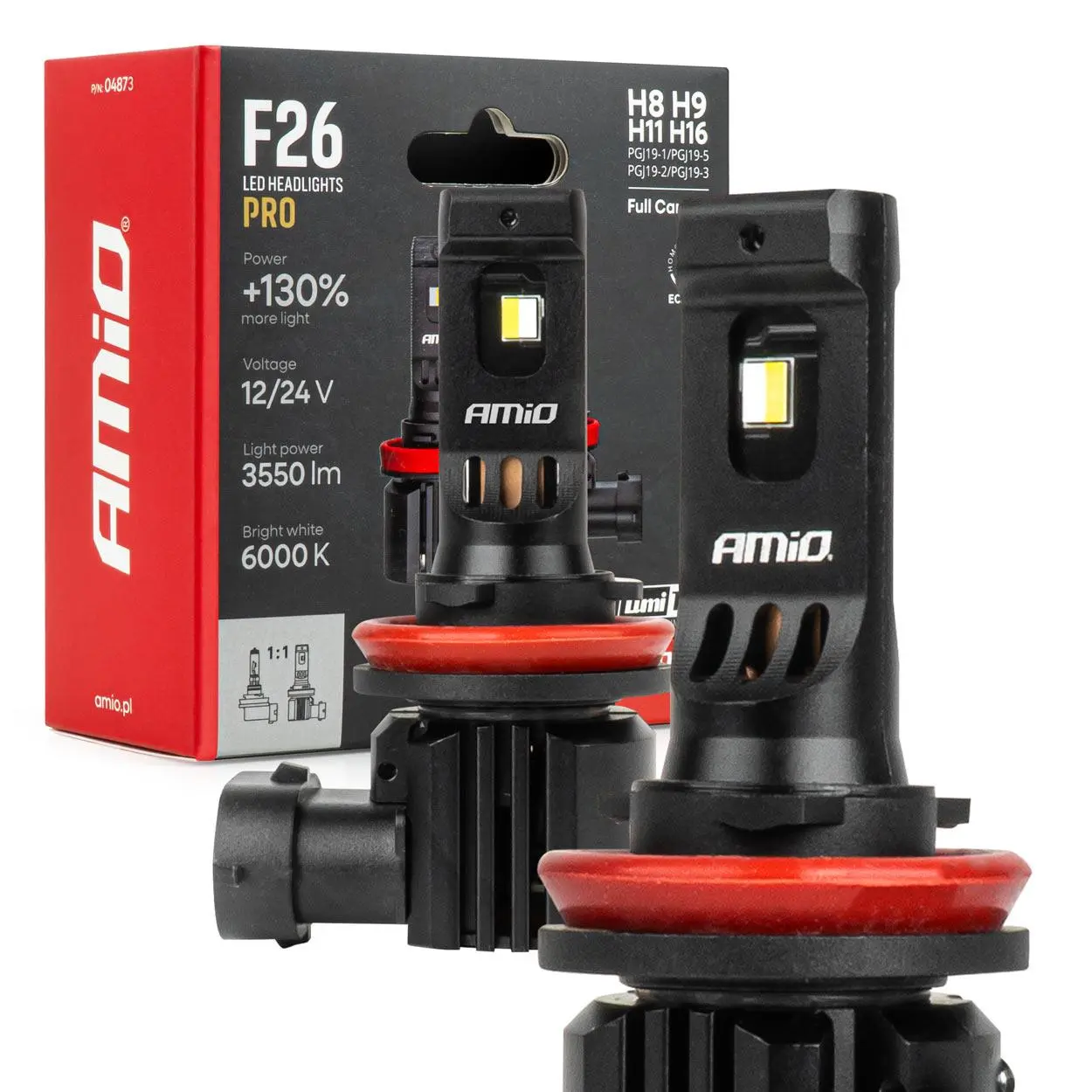 LED žárovky hlavního svícení série F26 PRO LumiTec LIMITED +130% DUO FULL CANBUS H8 H9 H11 H16 12V 24V AMiO-04873