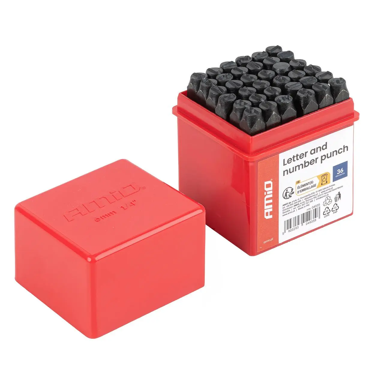 Sada razníků písmen a čísel 6 mm 1/4" 36 ks AMiO