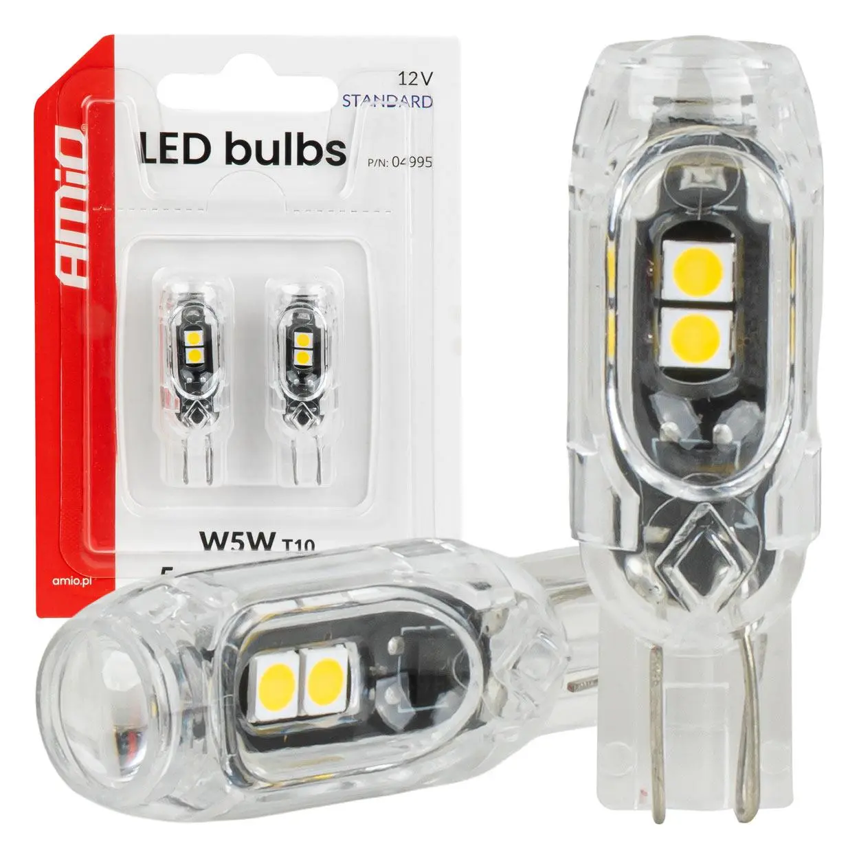 LED žárovky STANDARD T10 2835 5SMD White 12V AMiO-04995