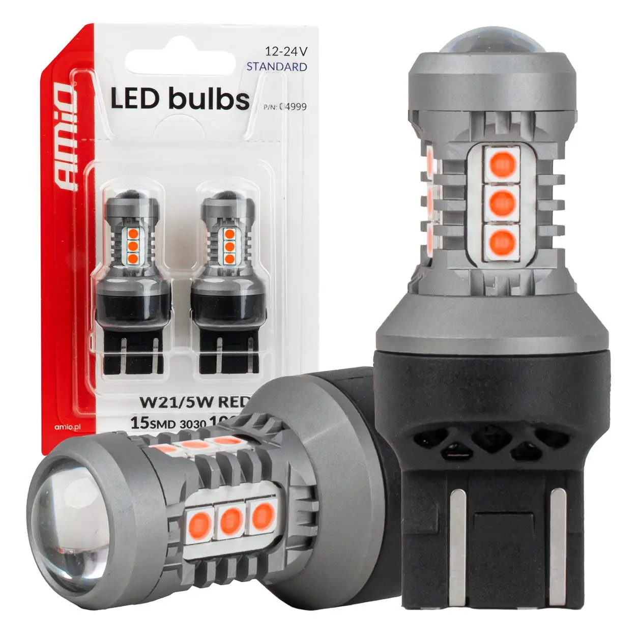 LED žárovky STANDARD 7443 W21/5W 3030 15SMD Červená 12/24V AMiO-04999