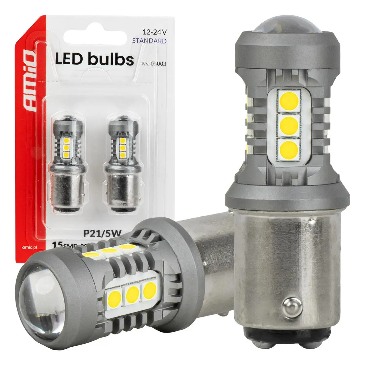 LED žárovky STANDARD BAY15D P21/5W 3030 15SMD Bílá 12/24V AMiO-05003