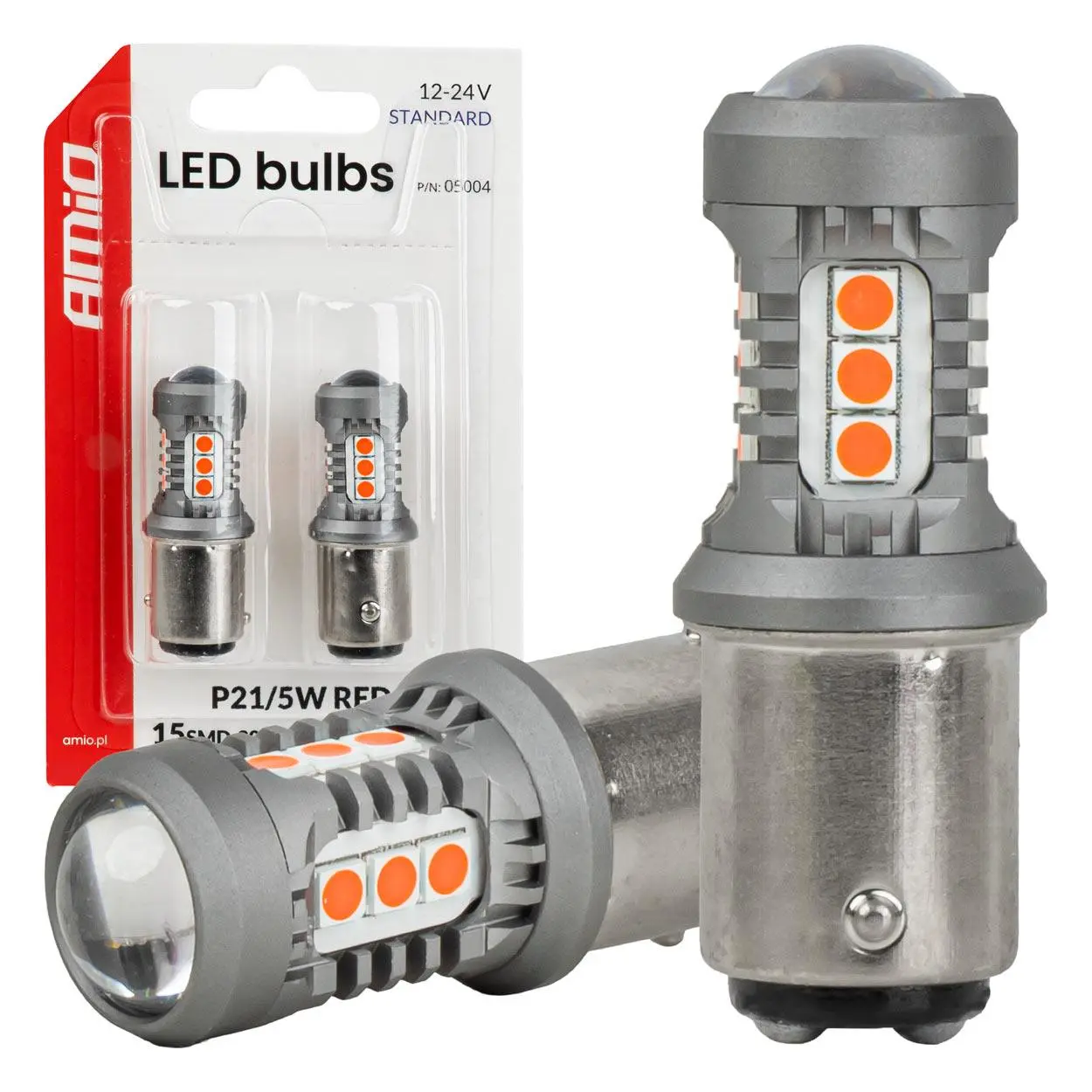 LED žárovky STANDARD BAY15D P21/5W 3030 15SMD Červená 12/24V AMiO-05004