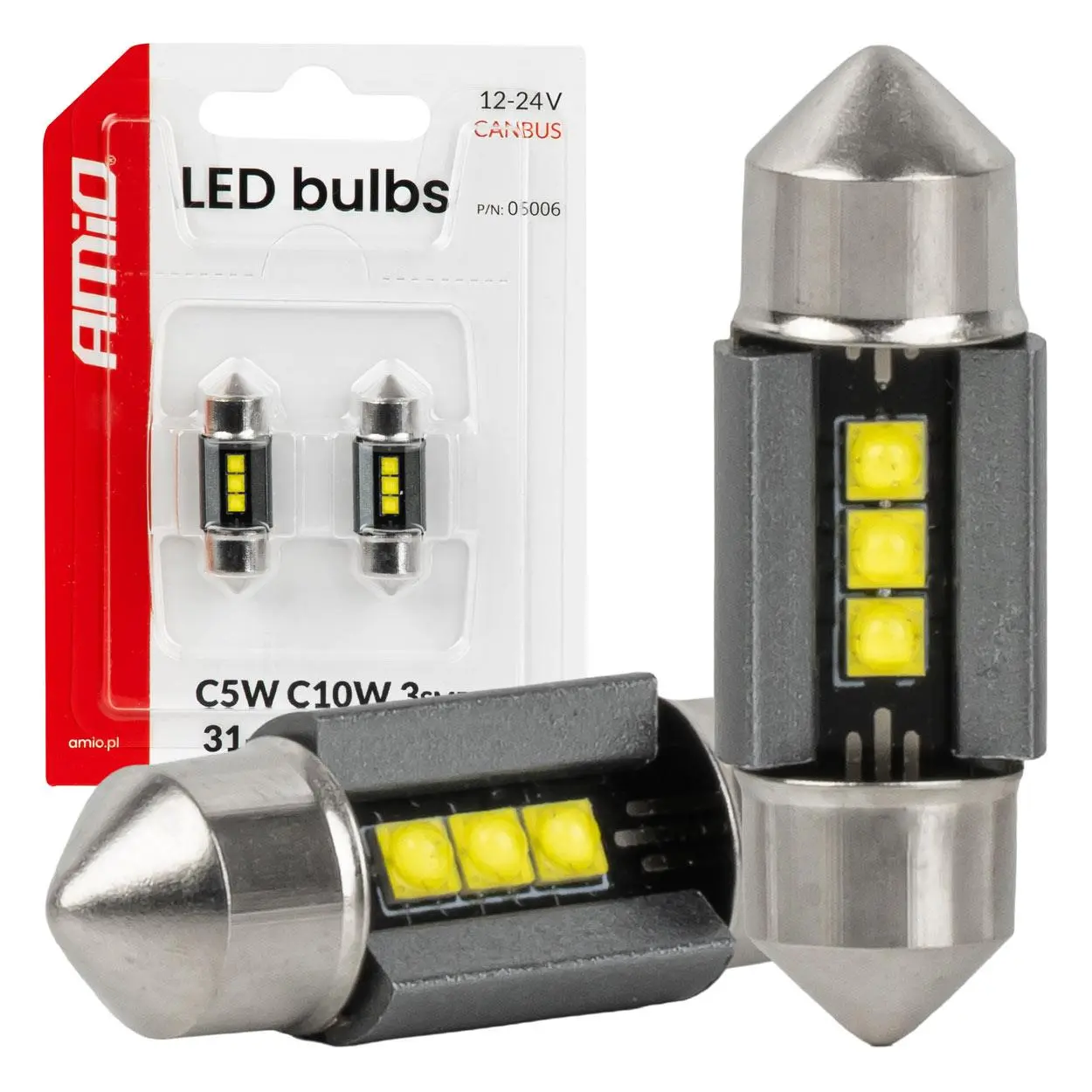 LED žárovky CANBUS 31mm 2525 3SMD White 12/24V AMiO-05006