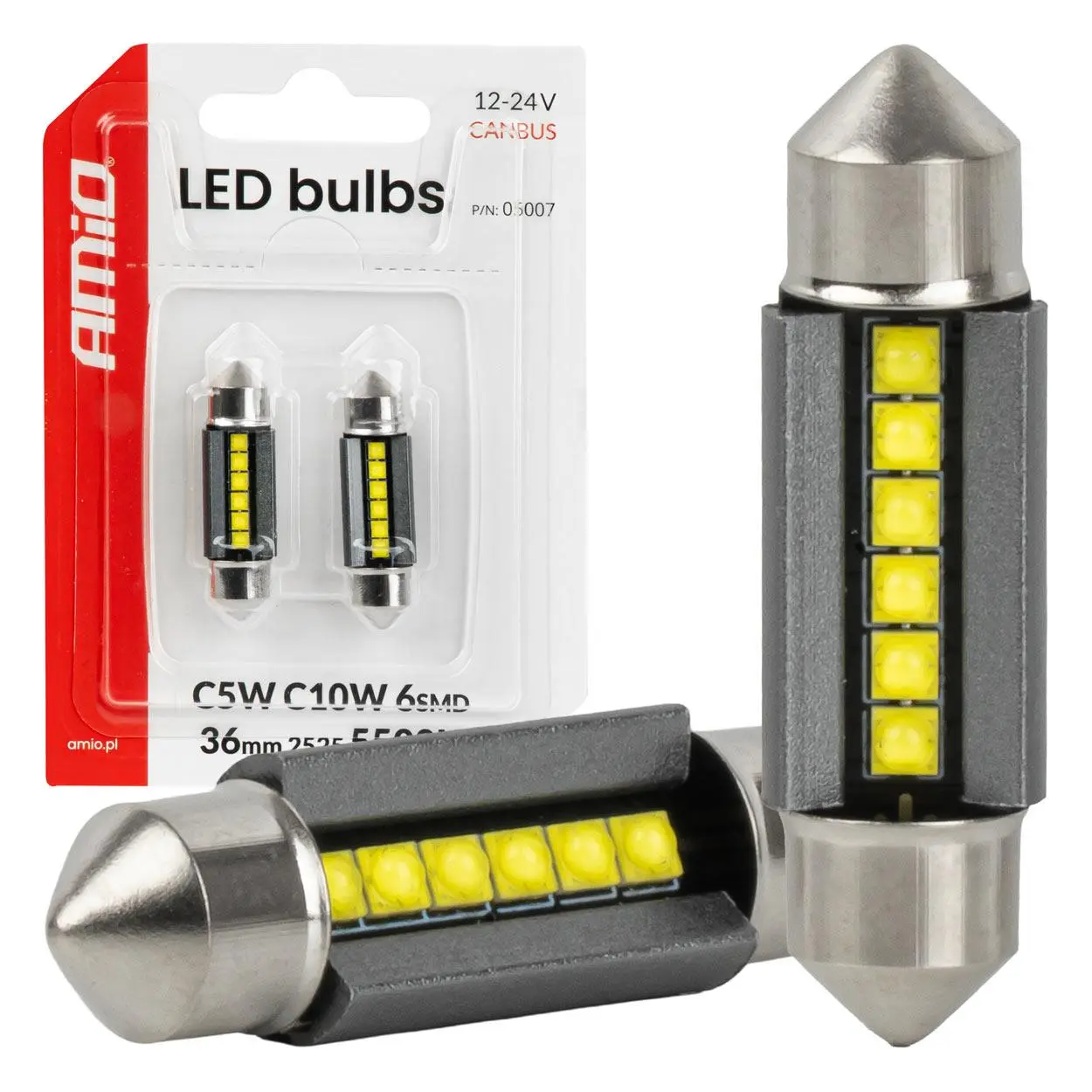 LED žárovky CANBUS 36mm 2525 6SMD White 12/24V AMIO-05007