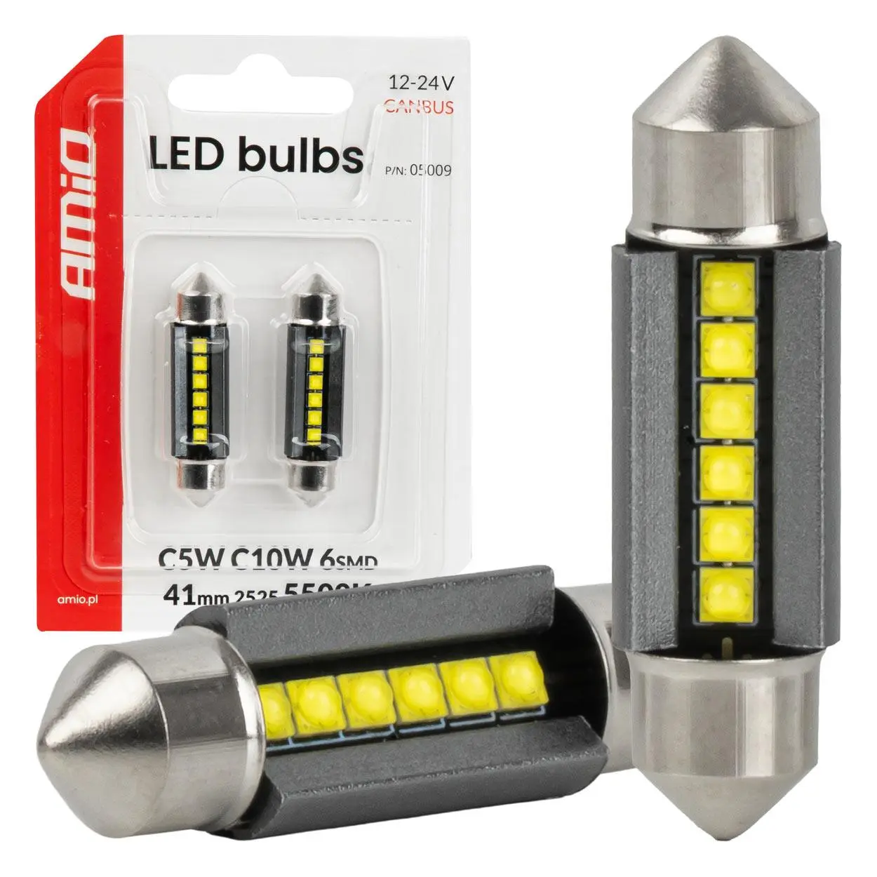 LED žiarovky CANBUS 41mm 2525 6SMD White 12/24V AMIO-05009