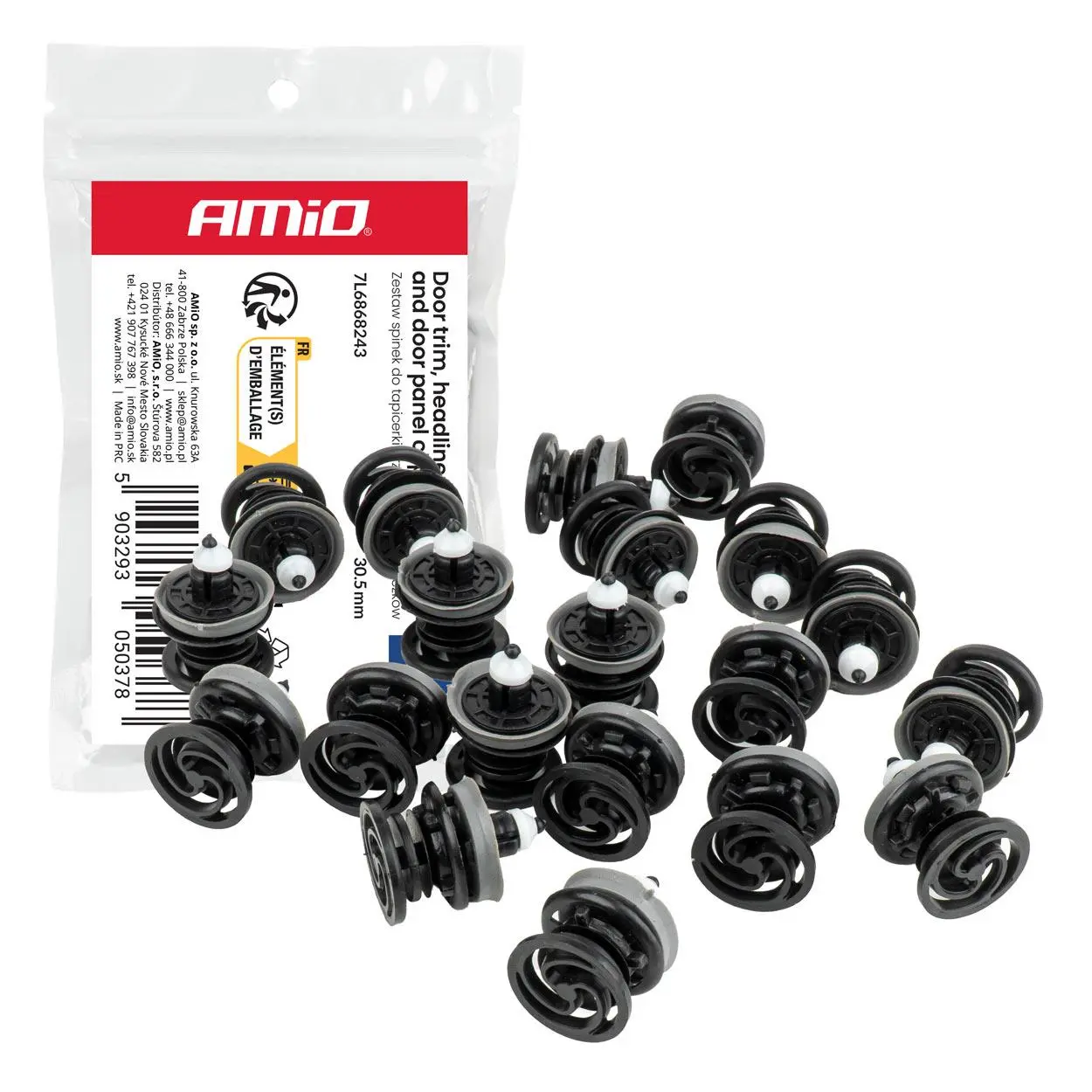 Sada příchytek na čalounění dveří, stropnici a boční panely 30,5 mm, 20 ks AMiO-05037
