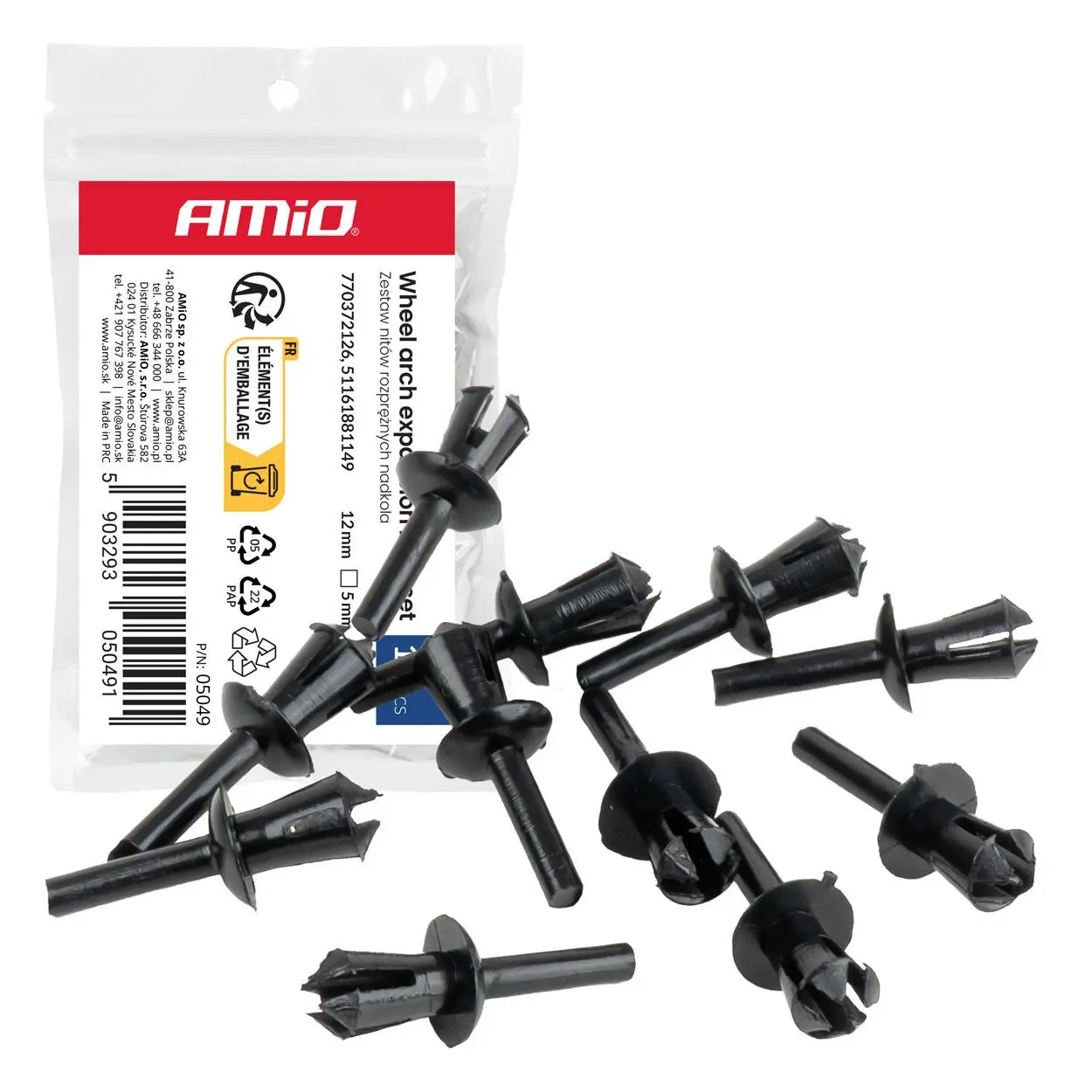 Sada rozpínacích nýtů podběhu kola 12 mm ⌀ 5 10 ks AMiO-05049
