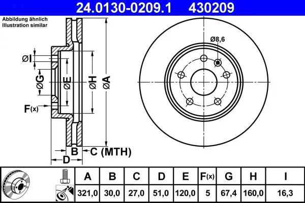 Brzdový kotouč ATE 24013002091 24.0130-0209.1-D