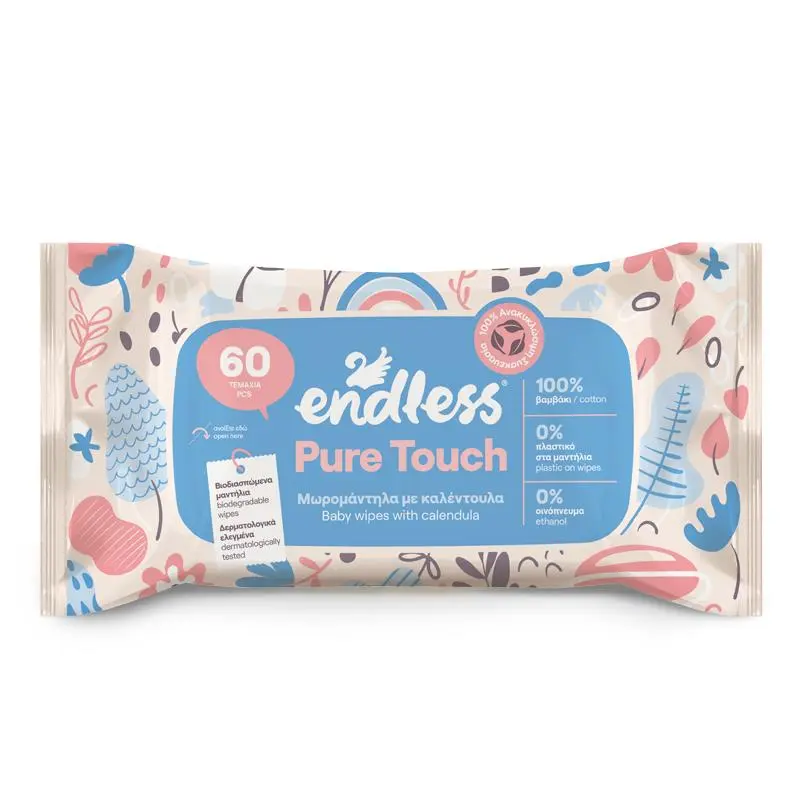 Endless Pure Touch, Dětské vlhčené utěrky s měsíčkem pro citlivou pokožku, 60ks v balení