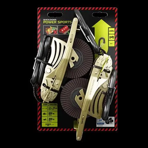 QUICKLOADER Rectractable/Motosport Samonavíjející jednodílný popruh s ráčnou 800 kg 3,5 m x 25 mm 2-PACK