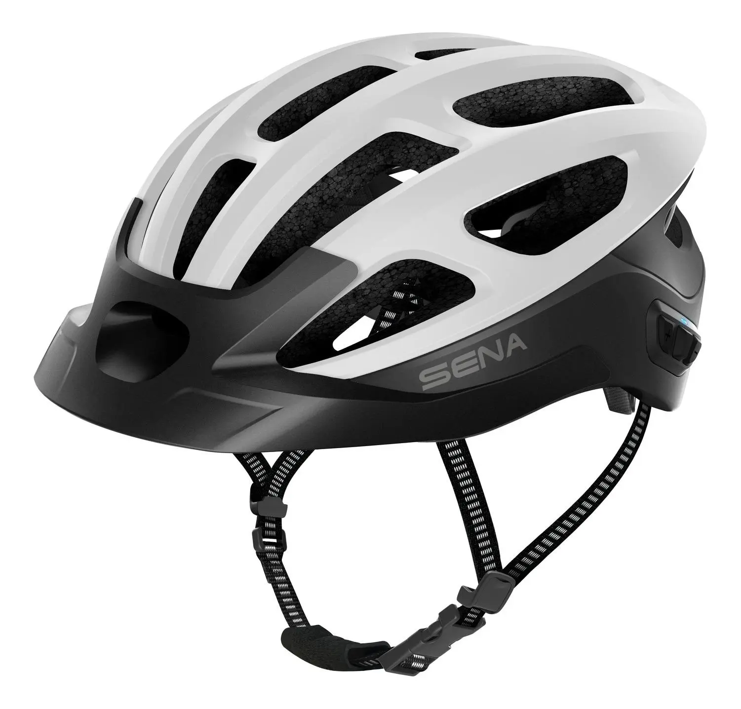 Cyklo přilba s headsetem R1 EVO (matná bílá, vel. M)