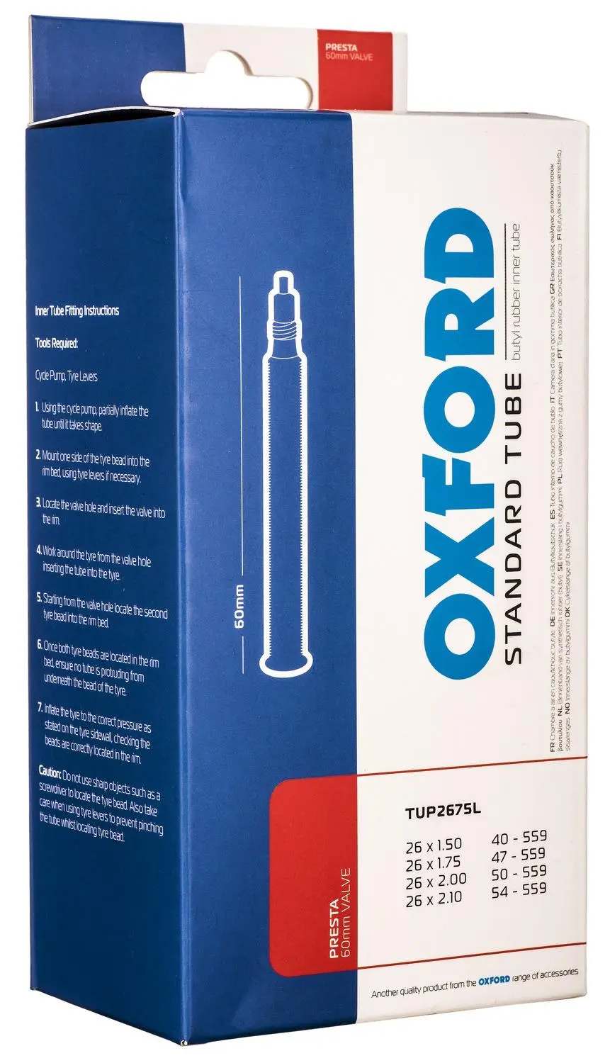 Cyklo duše 26 x 1,5/2,1, galuskový ventil prodloužený 60 mm,