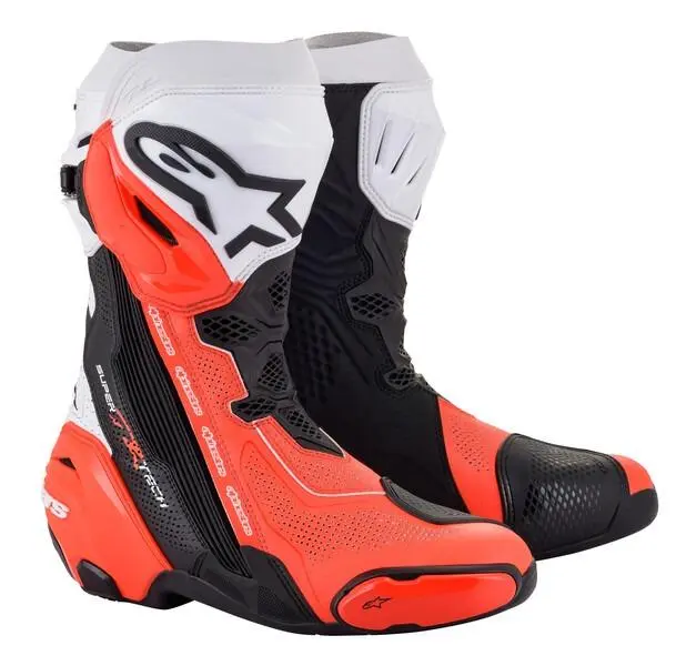 Alpinestars Supertech R Vented černo-bílo-fluo červené motoboty na motorku