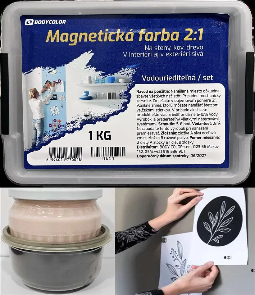 Magnetická barva 2:1 na stěny, kov, dřevo v interiéru i v exteriéru šedá 1kg