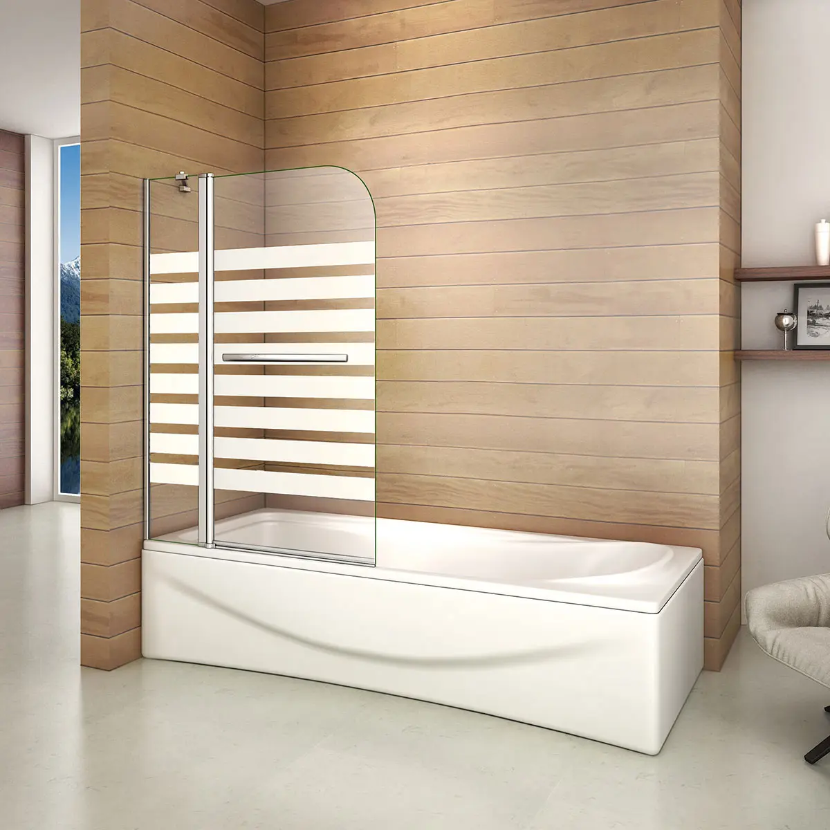 Vanová zástěna S2 STRIPE 120x140 - dvoudílná sklopná, čiré sklo se vzorem
