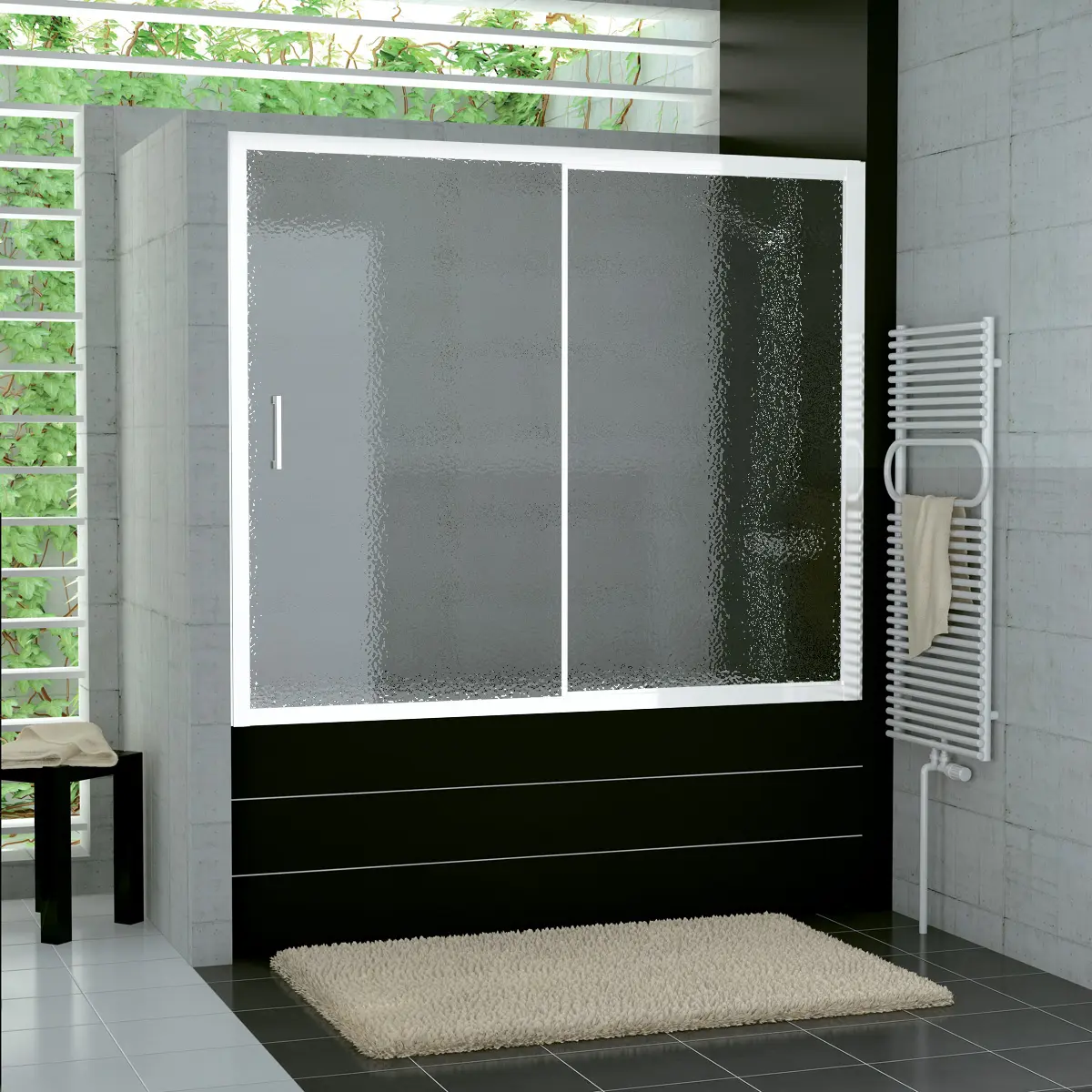 SanSwiss TOPB2 1800 04 22 Vanové dveře s pevnou stěnou v rovině 180 cm, bílá/durlux